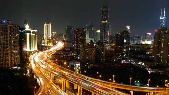 上海南北高架桥夜景车流延时1080p