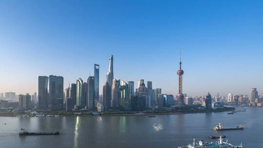 清晨北外滩的上海天际线延时