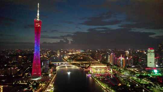 广东省广州市珠江夜景猎德大桥航拍风光4k