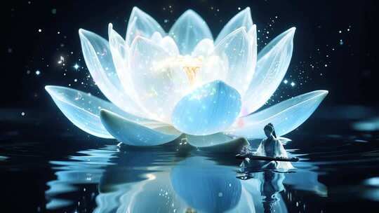 水中绽放的发光莲花