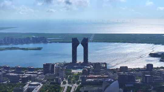 航拍上海临港新片区  滴水湖全景