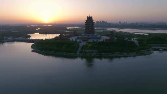 宁夏吴忠黄河楼景区航拍