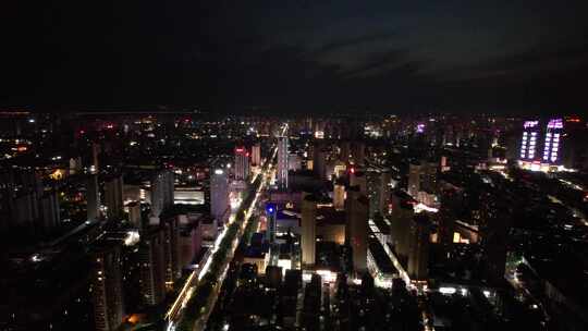 航拍安徽宿州城市夜景交通