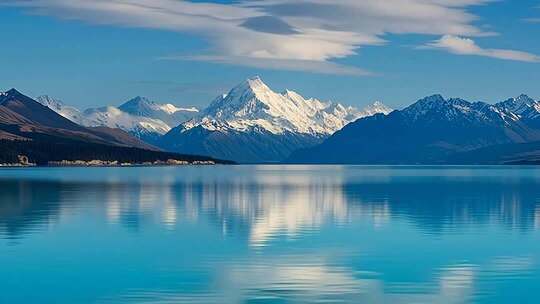 新西兰雪山湖泊自然风光