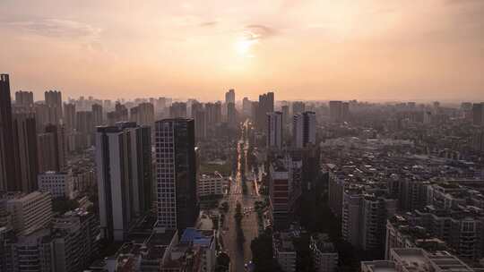 佛山城市道路日落航拍延时