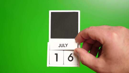 07.绿色背景上日期为7月16日的日历。视频素材模板下载