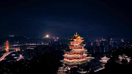 航拍重庆鸿恩寺夜景