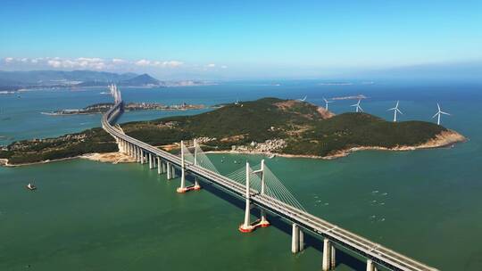 海上壮观大桥及周边风景航拍