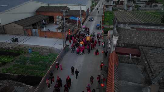 航拍福建福州长乐厚福元宵节民俗游神