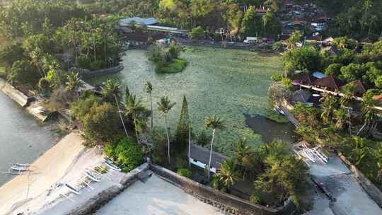 印度尼西亚巴厘岛坎迪达萨莲花泻湖的无人机