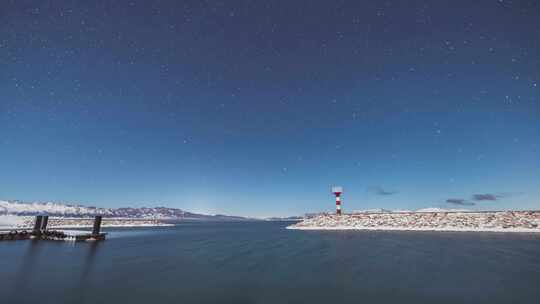 新疆赛里木湖冬季星空星轨8K延时风光