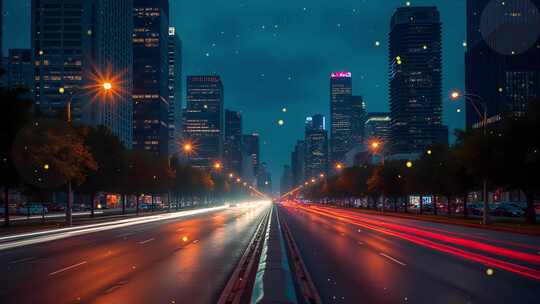 4k车来车往的大城市夜景舞台背景