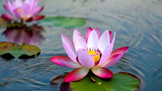水中绽放的粉色莲花