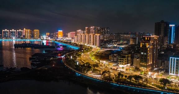 汕尾城市风光夜景航拍