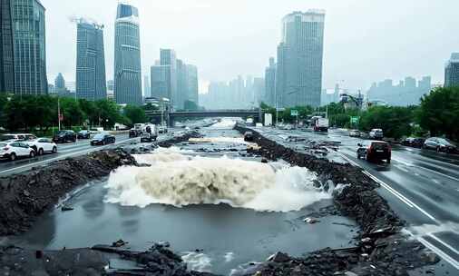 强降雨引发的城市道路塌陷