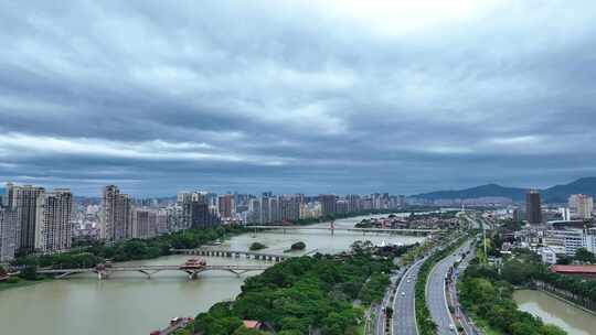 漳州航拍滨江南山水岸生态公园城市建筑风光