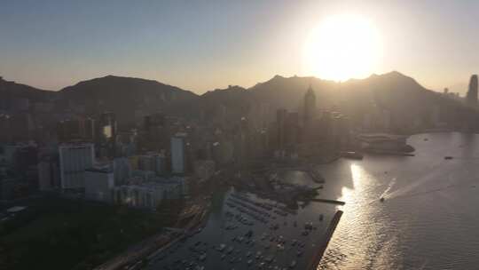 香港清晨日出航拍
