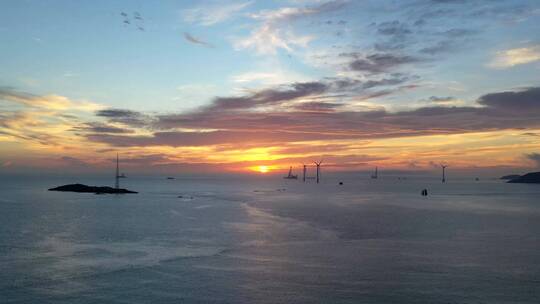 平潭海上风车日落海边傍晚大海黄昏唯美天空视频素材模板下载