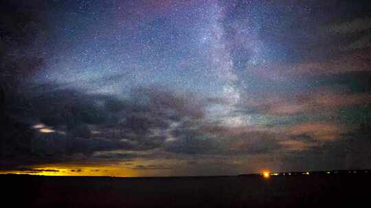 夜空中的星星和云彩延时移动