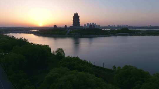 宁夏吴忠黄河楼景区航拍