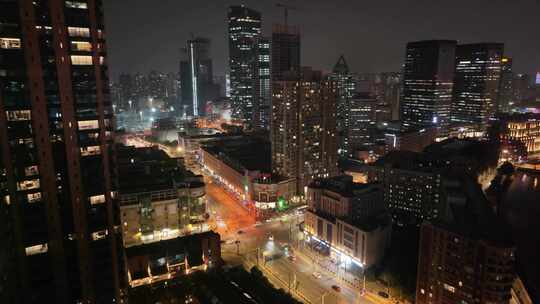 上海夜景航拍苏州河黄浦区虹口区浦东新区夜视频素材模板下载