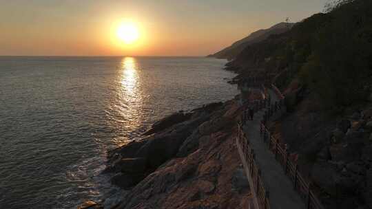 广东汕头南澳岛海丝文化广场日落海滨风光