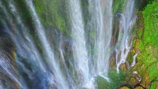 广西三叠岭瀑布彩虹大自然瀑布原生态风景视频素材模板下载