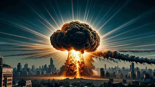 城市上空核爆炸特效场景