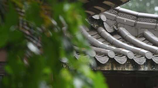 雨天古风建筑屋檐下雨水滴意境