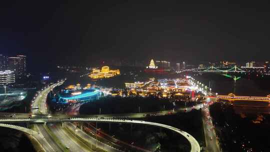 陕西宝鸡陈仓老街中华石鼓园夜景灯光航拍