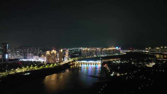 泉州晋江笋江大桥航拍夜景城市桥梁建筑风光