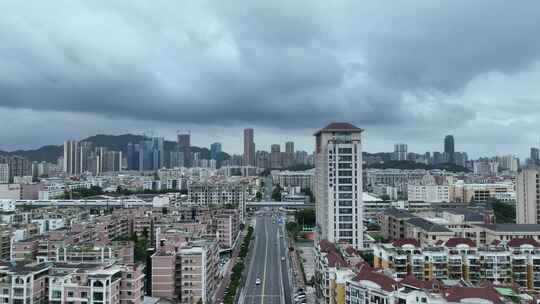 珠海一附实验中学航拍城市建筑风光阴天校园