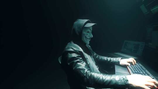 黑客神秘人面具计算机入侵网络安全视频素材模板下载