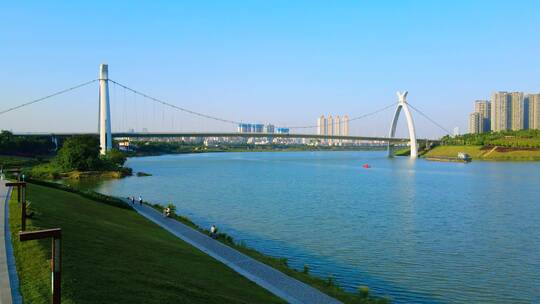 航拍南宁城市风光英华大桥江景