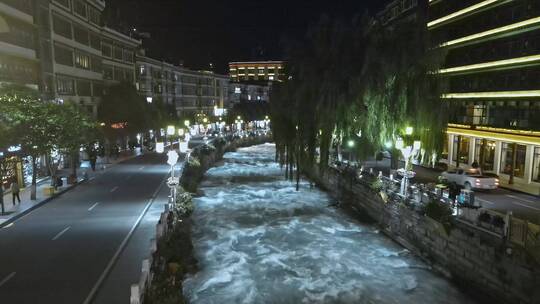 高清航拍康定夜景城市建筑