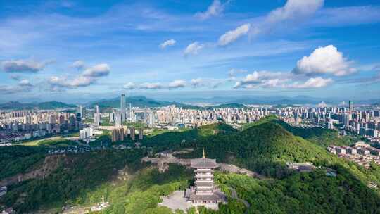 浙江台州城市风光飞瀑公园航拍延时4K