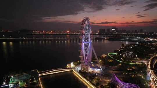前海湾区之光摩天轮晚霞夜景