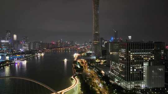 广州大桥海心桥夜景航拍车流交通广州大道夜视频素材模板下载