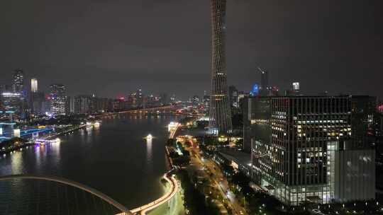 广州大桥海心桥夜景航拍车流交通广州大道夜