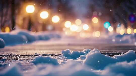 夜晚飘雪的街道