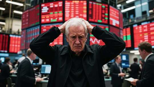 证券交易所内焦虑的男性投资者