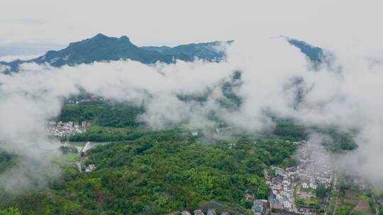 航拍江南白云蓝天田园风光（丽水仙都景区）