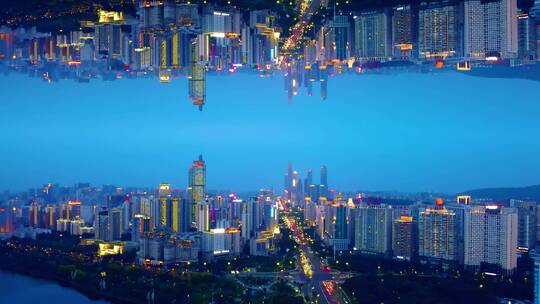 航拍广西南宁民族大道城市夜景