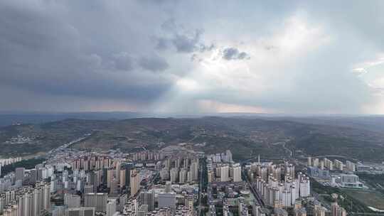 甘肃定西城市耶稣光城市风光航拍