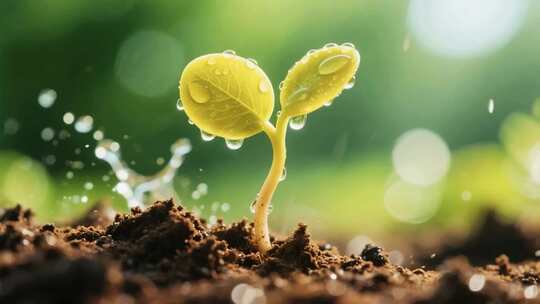 幼苗生长带水珠特写