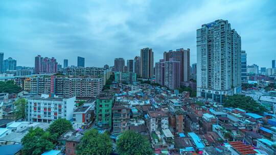 广州城市建筑群与云彩日转夜延时风光