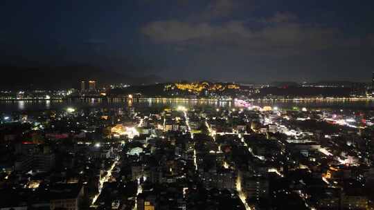 广东潮州城市大景夜景航拍