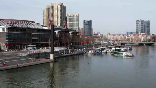 天津海河风景线古文化街码头城市风光航拍