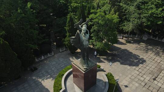 武汉东湖放鹰台李白雕像航拍