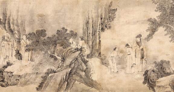 明代钱贡绘王羲之兰亭雅集纸本墨笔图卷